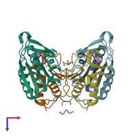 PDB entry 2ql9 coloured by chain, top view.