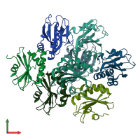PDB entry 2qlc coloured by chain, front view.