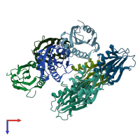 PDB entry 2qlc coloured by chain, top view.