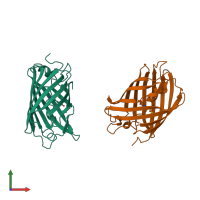PDB entry 2qlg coloured by chain, front view.