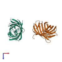 PDB entry 2qlg coloured by chain, top view.