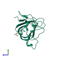 PDB entry 2qlk coloured by chain, side view.