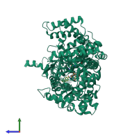 PDB entry 2qln coloured by chain, side view.