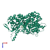 PDB entry 2qln coloured by chain, top view.