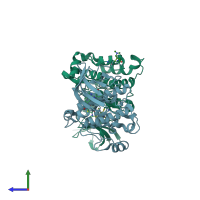 PDB entry 2qlq coloured by chain, side view.