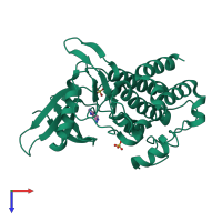 PDB entry 2qlu coloured by chain, top view.