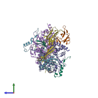 PDB entry 2qlv coloured by chain, side view.