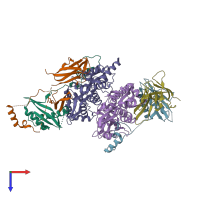 PDB entry 2qlv coloured by chain, top view.