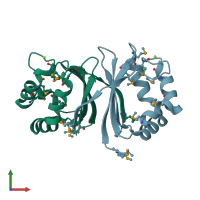 PDB entry 2qlw coloured by chain, front view.