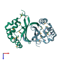 PDB entry 2qlw coloured by chain, top view.