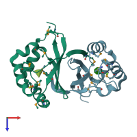 PDB entry 2qlx coloured by chain, top view.