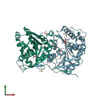 PDB entry 2qm0 coloured by chain, front view.