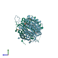 PDB entry 2qm0 coloured by chain, side view.