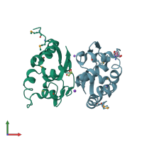 PDB entry 2qm2 coloured by chain, front view.