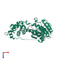 PDB entry 2qm3 coloured by chain, top view.