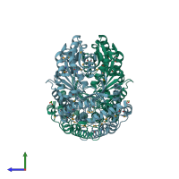 PDB entry 2qma coloured by chain, side view.