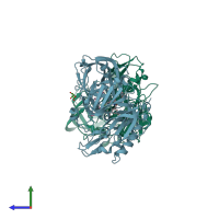 PDB entry 2qmf coloured by chain, side view.