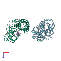 PDB entry 2qmf coloured by chain, top view.