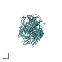 PDB entry 2qmg coloured by chain, side view.