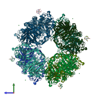 PDB entry 2qmi coloured by chain, side view.