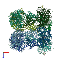 PDB entry 2qmi coloured by chain, top view.