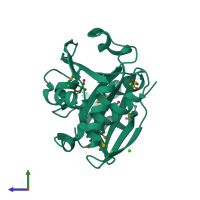PDB entry 2qml coloured by chain, side view.
