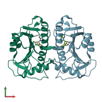 PDB entry 2qmm coloured by chain, front view.