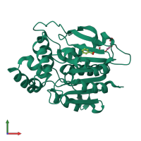 PDB entry 2qmq coloured by chain, front view.