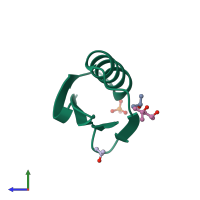 PDB entry 2qmt coloured by chain, side view.