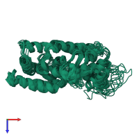 PDB entry 2qmv coloured by chain, ensemble of 9 models, top view.