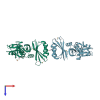 PDB entry 2qmw coloured by chain, top view.