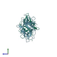 PDB entry 2qn4 coloured by chain, side view.
