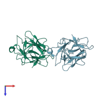 PDB entry 2qn4 coloured by chain, top view.