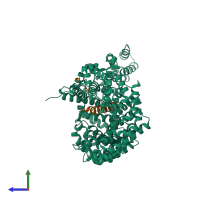 PDB entry 2qna coloured by chain, side view.