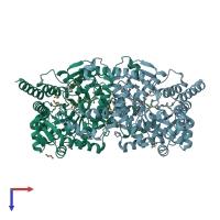 PDB entry 2qne coloured by chain, top view.