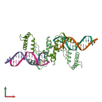 PDB entry 2qnf coloured by chain, front view.