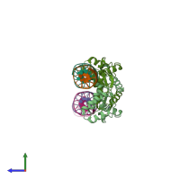 PDB entry 2qnf coloured by chain, side view.