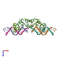 PDB entry 2qnf coloured by chain, top view.