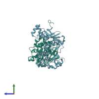 PDB entry 2qnj coloured by chain, side view.