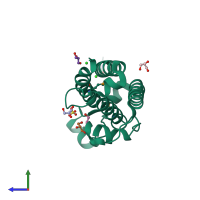 PDB entry 2qnl coloured by chain, side view.