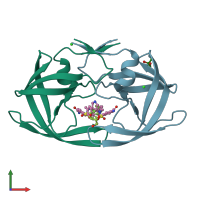 PDB entry 2qnn coloured by chain, front view.