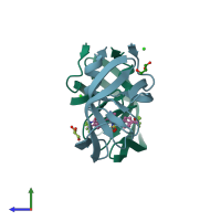PDB entry 2qnn coloured by chain, side view.