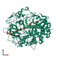 PDB entry 2qno coloured by chain, front view.
