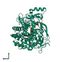 PDB entry 2qno coloured by chain, side view.