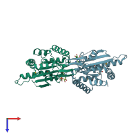 PDB entry 2qnr coloured by chain, top view.