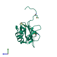 PDB entry 2qnt coloured by chain, side view.