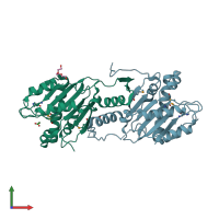 PDB entry 2qnu coloured by chain, front view.