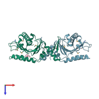 PDB entry 2qnu coloured by chain, top view.