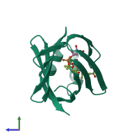 PDB entry 2qo4 coloured by chain, side view.