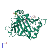 PDB entry 2qoa coloured by chain, top view.